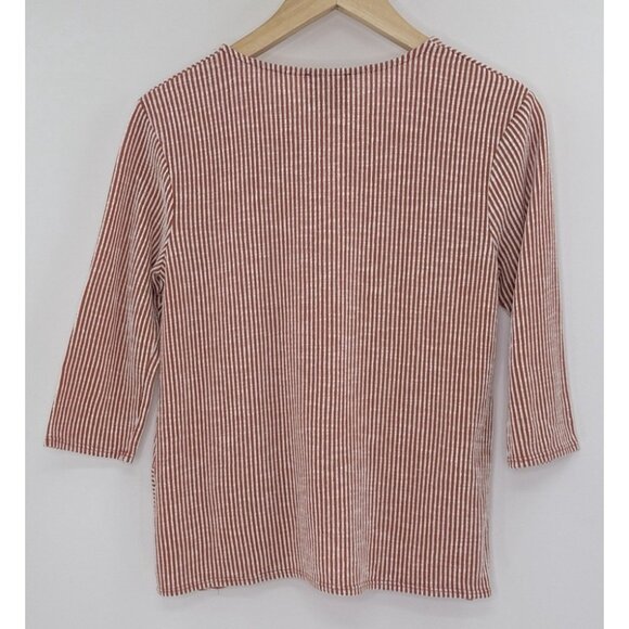 W5 Anthropologie Textured Stripe Twist Knot 3/4 Sleeve Blouse Size Sm, FLAWS - Picture 2 of 14